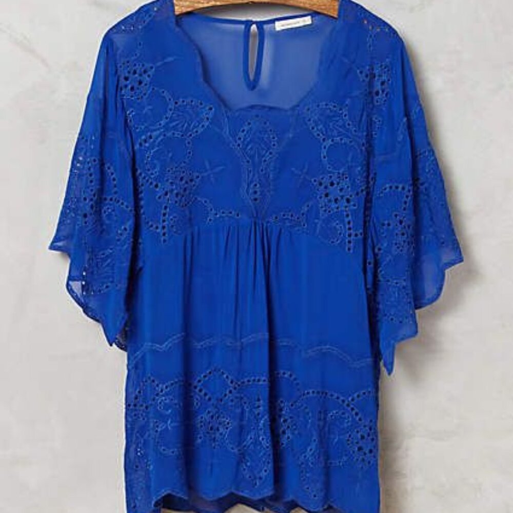 Anthropologie Carwen Embroidered Top Blue Boho Blouse w/Detachable Cami